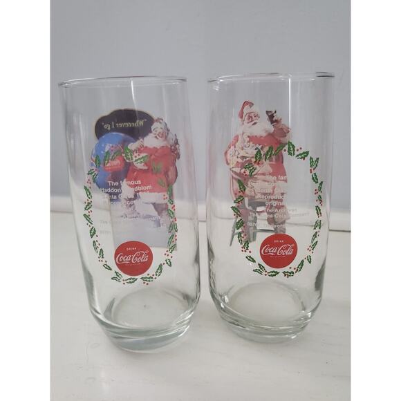 Vintage 1980 Coca Cola Haddon Sundblom Santa Christmas Glasses Series 2 Set Of 2 - Picture 2 of 3